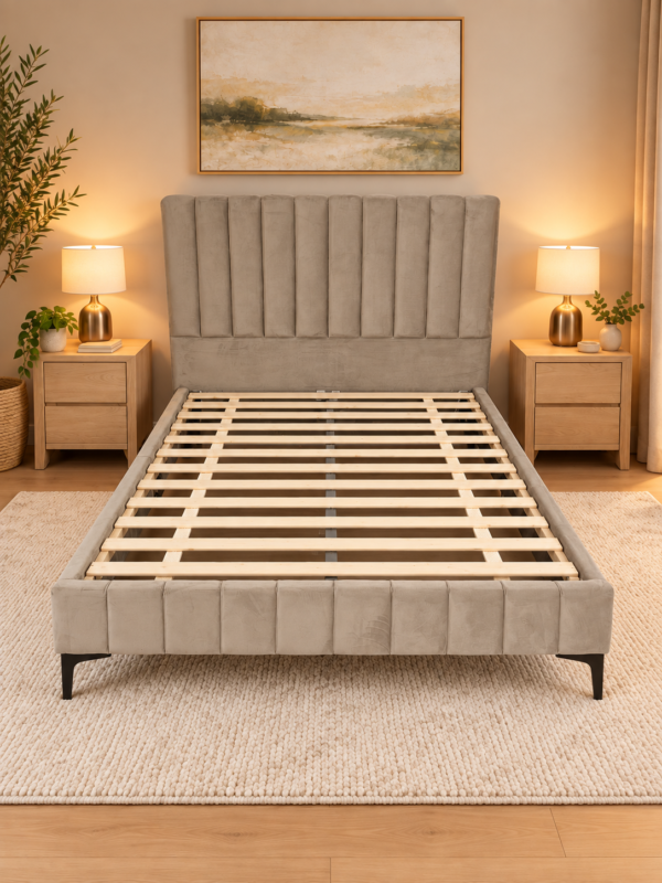 Ellie Oatmeal Velvet Bed Frame